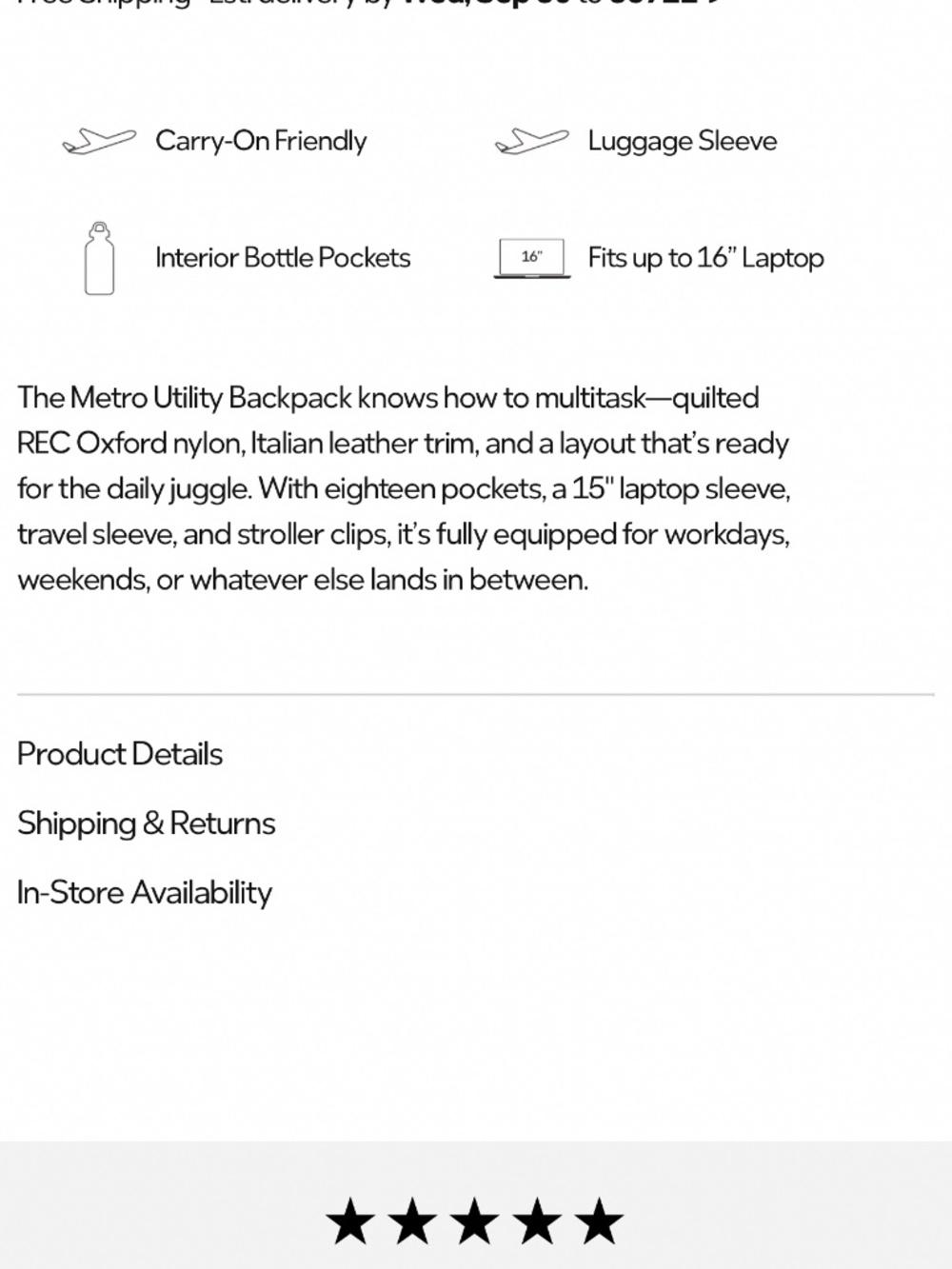 Black Utility Metro Backpack - Picture 2 of 2